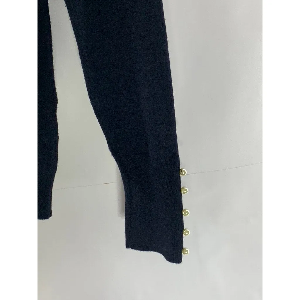 ZARA Knit Women’s Navy Crewneck Long Sleeve Pearl Pullover Sweater SZ S